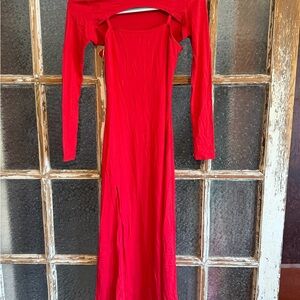 HALARA Vibrant Red Long Sleeve Dress